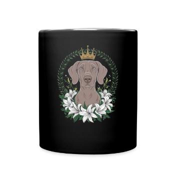Weimaraner Hund mit Krone und schönen Lillien - Tasse einfarbig - Schwarz - Vorne