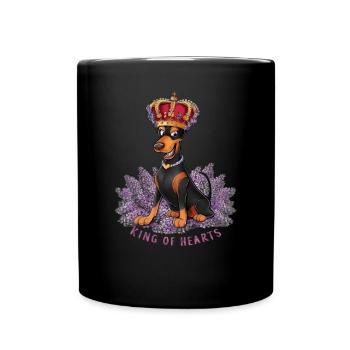Doberman Pinscher mit Krone und schönem Flieder - Tasse einfarbig - Schwarz - Vorne