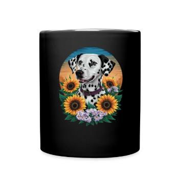 Cute Dalmatian with sunflowers and lilacs - Full Colour Mug - black - Front