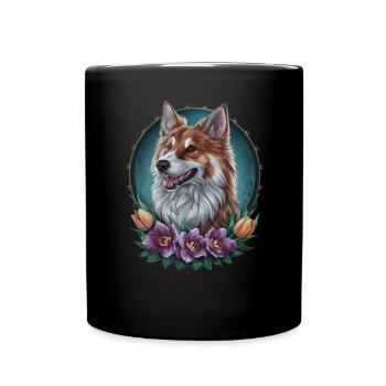 Norwegian Elkhound with Tulips and Flowers - Full Colour Mug - black - Front