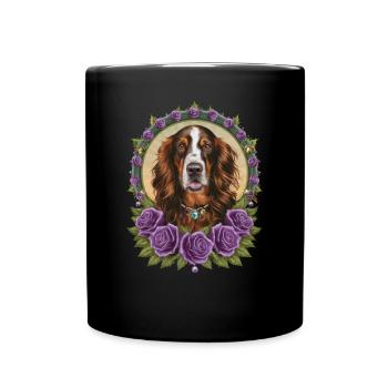 Cartoon Irish Setter mit Rosen - Tasse einfarbig - Schwarz - Vorne