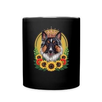 Proud German Shepherd with Crown and Sunflowers - Full Colour Mug - black - Front
