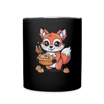 Cartoon Kawaii Fuchs mit gefüllten Teigtaschen - Tasse einfarbig - Schwarz - Vorne