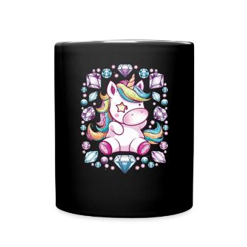 Süßes Kawaii Einhorn mit brillianten Farben - Tasse einfarbig - Schwarz - Vorne