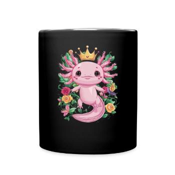 Royal Kawaii Axolotl with Crown and Roses - Full Colour Mug - black - Front