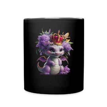 Dragon with crown and colorful flowers - Full Colour Mug - black - Front