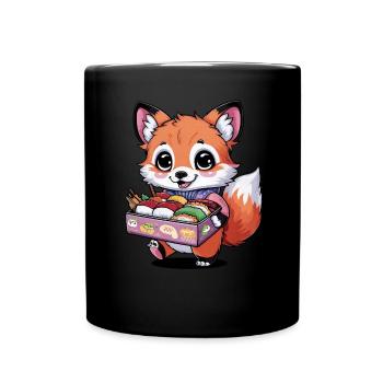 Kawaii Fox with Cherries Colorful Lunch Box - Full Colour Mug - black - Front
