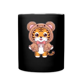 Kawaii Tiger with Cute Teddy Bear Outfit - Full Colour Mug - black - Front