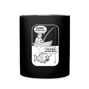 Ich kack in dein Boot - Lustiger Angler Spruch - Tasse einfarbig - Schwarz - Vorne