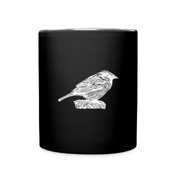 Small cute house sparrow on a branch - Full Colour Mug - black - Front