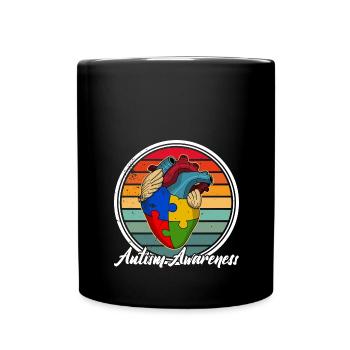 Autism awareness Heart Colors Autism puzzle piece - Full Colour Mug - black - Front