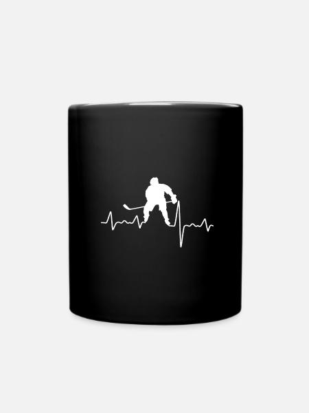 Herzschlag Eishockey, Heartbeat Icehockey - Tasse einfarbig - Schwarz