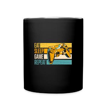 Eat - Sleep - Game - Repeat, trendiges Gamer Shirt - Tasse einfarbig - Schwarz - Vorne