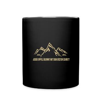 Fröhliche Bergansicht: Den ersten Schritt wagen! - Tasse einfarbig - Schwarz - Vorne
