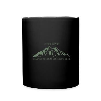 Klassische Berglandschaft: Jeder Gipfel beginnt - Tasse einfarbig - Schwarz - Vorne