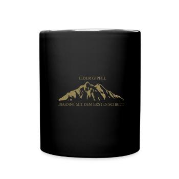Klassische Berglandschaft: Jeder Gipfel beginnt - Tasse einfarbig - Schwarz - Vorne