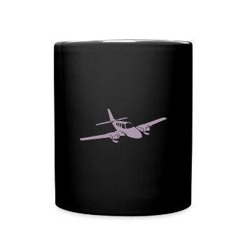 Minimalist propeller plane silhouette - Full Colour Mug - black - Front