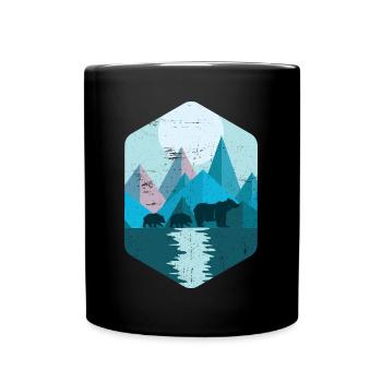 Montagnes géométriques | Nature ours forêt animaux sauvages - Mug uni - noir - Devant