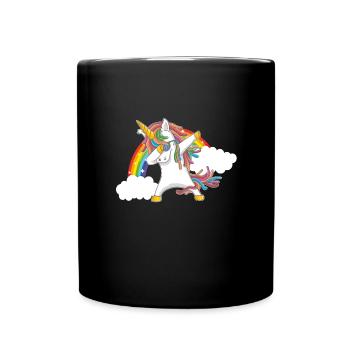dabbing unicorn einhorn regenbogen - Tasse einfarbig - Schwarz - Vorne