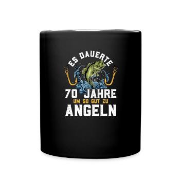 70. Geburtstag Angler - Tasse einfarbig - Schwarz - Vorne