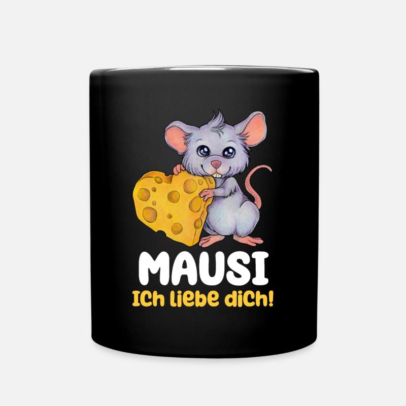 Mausi ich liebe dich Maus mit Käse Herz Geschenk - Tasse einfarbig - Schwarz