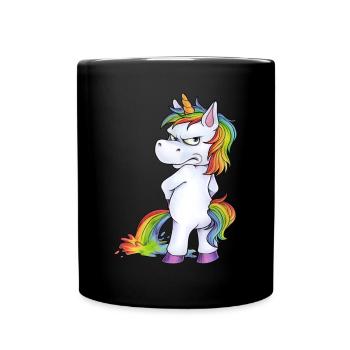 Witziges Einhorn beim Pinkeln mit pissigem Blick - Tasse einfarbig - Schwarz - Vorne