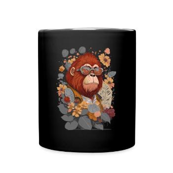 Gorille avec lunettes de soleil et illustration de fleurs - Mug uni - noir - Devant