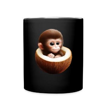 Affe in einer Kokosnuss - Tasse einfarbig - Schwarz - Vorne