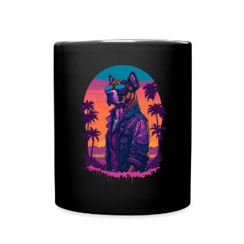 80's illustration of a dog wearing sunglasses - Full Colour Mug - black - Front