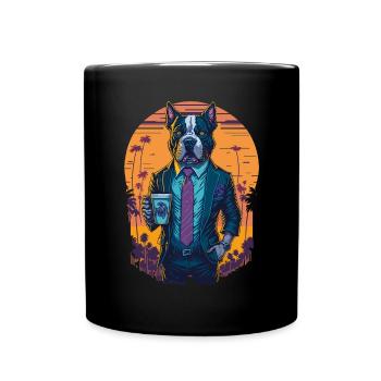 80's Illustration eines Hundes mit Kaffeetasse - Tasse einfarbig - Schwarz - Vorne