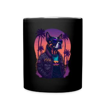 80's illustration of a dog wearing sunglasses - Full Colour Mug - black - Front