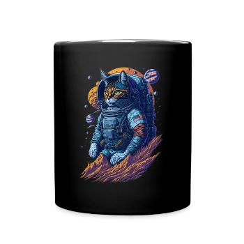 Illustration einer Katze im Raumanzug - Tasse einfarbig - Schwarz - Vorne