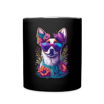 Illustration eines Hundes mit Sonnenbrille - Tasse einfarbig - Schwarz - Vorne