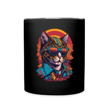 Illustration de chat avec lunettes de soleil - Mug uni - noir - Devant