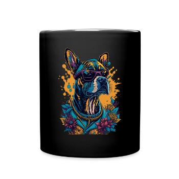 Hund mit Sonnenbrille Illustration - Tasse einfarbig - Schwarz - Vorne