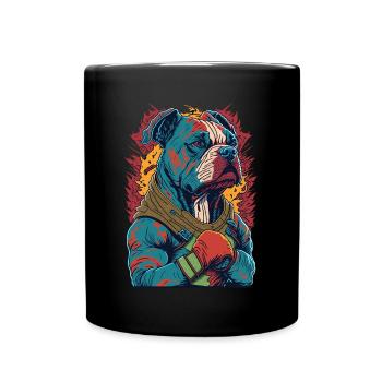 Hund mit Boxhandschuhen - Boxer Illustration - Tasse einfarbig - Schwarz - Vorne