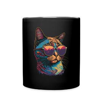 Chat et Sunbrilla Retro Summer Illustration - Mug uni - noir - Devant
