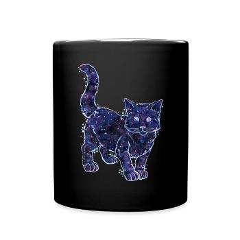 Mystische Katze Kater Galaxytier Sternzeichen - Tasse einfarbig - Schwarz - Vorne