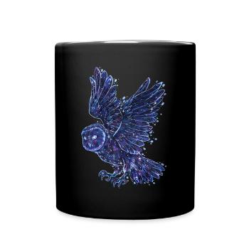 Mystische Eule bei Nacht mit Sternen Himmel - Tasse einfarbig - Schwarz - Vorne