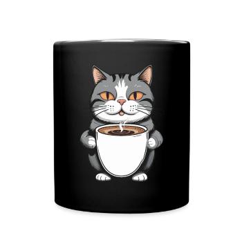 Kaffeeliebe Katze Design - Tasse einfarbig - Schwarz - Vorne