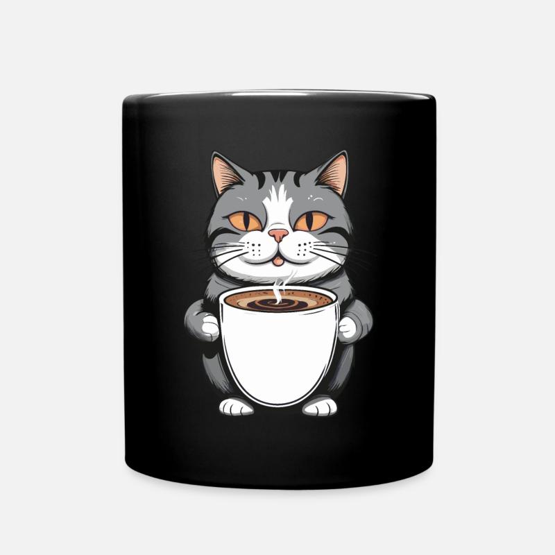 Kaffe, Kärlek, Katt Design - Enfärgad mugg - svart