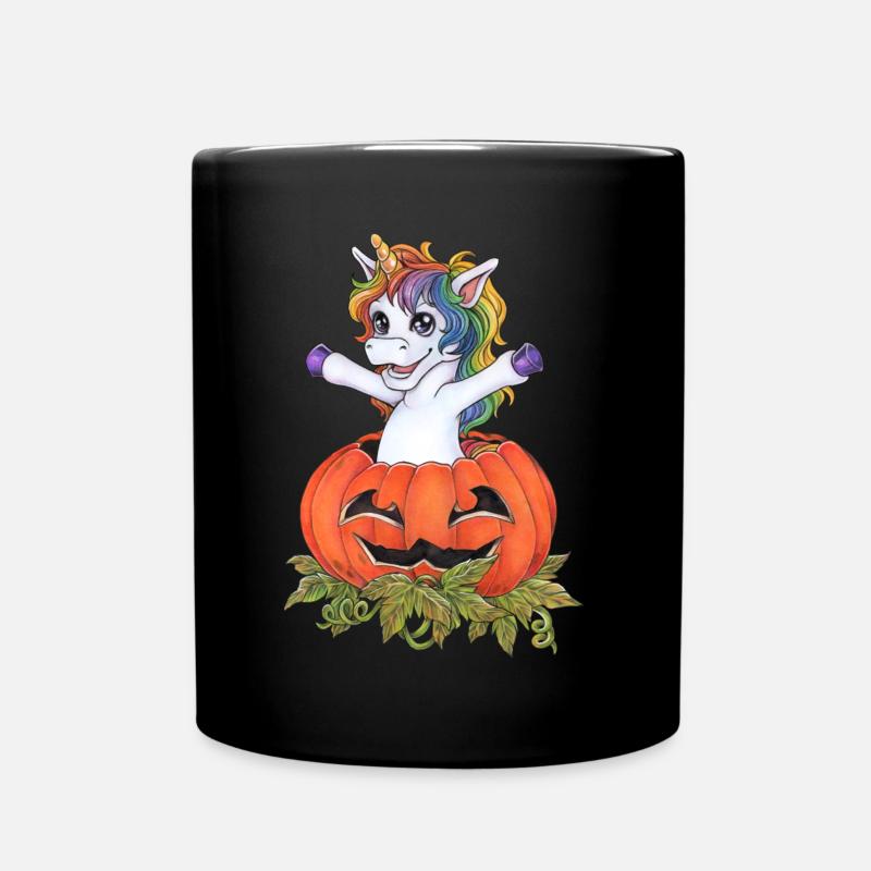 Lustiges Einhorn in Kürbis Laterne Halloween - Tasse einfarbig - Schwarz