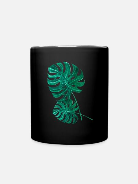 Monstera palm leaf - Full Colour Mug - black