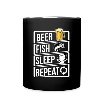 Angeln Bier Fisch Schlaf Wiederholung Geschenkidee Geburtstag - Tasse einfarbig - Schwarz - Vorne