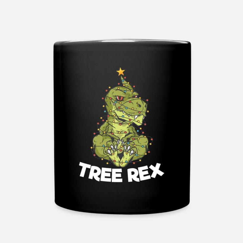 Weihnachtsbaum T-Rex Weihnachtsbeleuchtung Wortspiel Geschenk - Tasse einfarbig - Schwarz