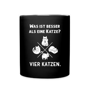 Was ist besser als eine Katze? - Vier Katzen - Tasse einfarbig - Schwarz - Vorne