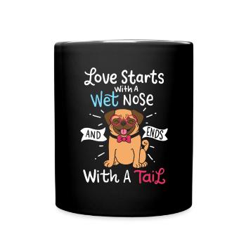 Love Starts With A Wet Nose Ends With A Tail Dog - Full Colour Mug - black - Front