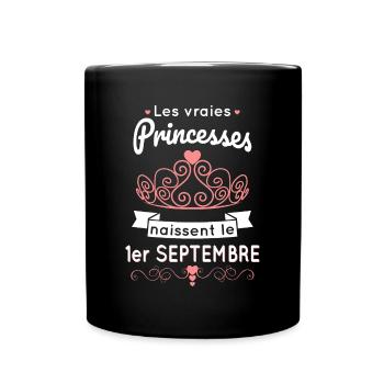 Anniversaire - Princesses naissent 1er Septembre - Mug uni - noir - Devant