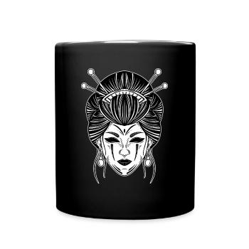 Schädel Skull Horror Skelett Halloween Geisha - Tasse einfarbig - Schwarz - Vorne