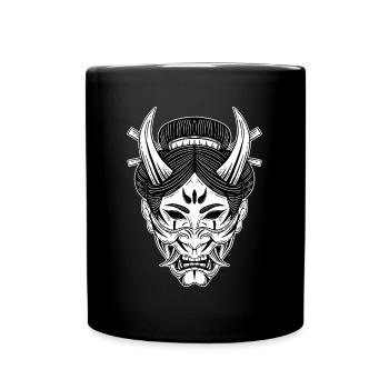 Schädel Skull Horror Skelett Halloween Geisha - Tasse einfarbig - Schwarz - Vorne
